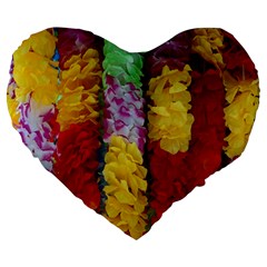 Colorful Hawaiian Lei Flowers Large 19  Premium Heart Shape Cushions by Simbadda