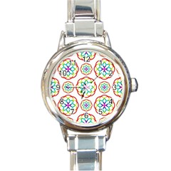 Geometric Circles Seamless Rainbow Colors Geometric Circles Seamless Pattern On White Background Round Italian Charm Watch by Simbadda