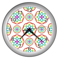 Geometric Circles Seamless Rainbow Colors Geometric Circles Seamless Pattern On White Background Wall Clocks (silver) 