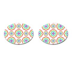 Geometric Circles Seamless Rainbow Colors Geometric Circles Seamless Pattern On White Background Cufflinks (oval) by Simbadda