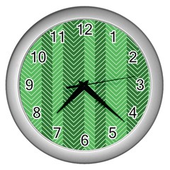 Green Herringbone Pattern Background Wallpaper Wall Clocks (silver) 