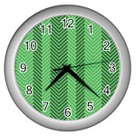 Green Herringbone Pattern Background Wallpaper Wall Clocks (Silver)  Front