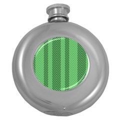 Green Herringbone Pattern Background Wallpaper Round Hip Flask (5 Oz) by Simbadda