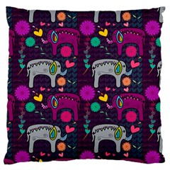 Colorful Elephants Love Background Large Flano Cushion Case (two Sides) by Simbadda