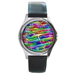 Digitally Created Abstract Rainbow Background Pattern Round Metal Watch