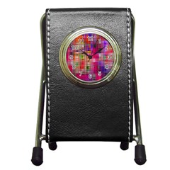 Background Abstract Weave Of Tightly Woven Colors Pen Holder Desk Clocks by Simbadda