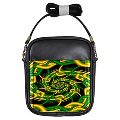 Green Yellow Fractal Vortex In 3d Glass Girls Sling Bags