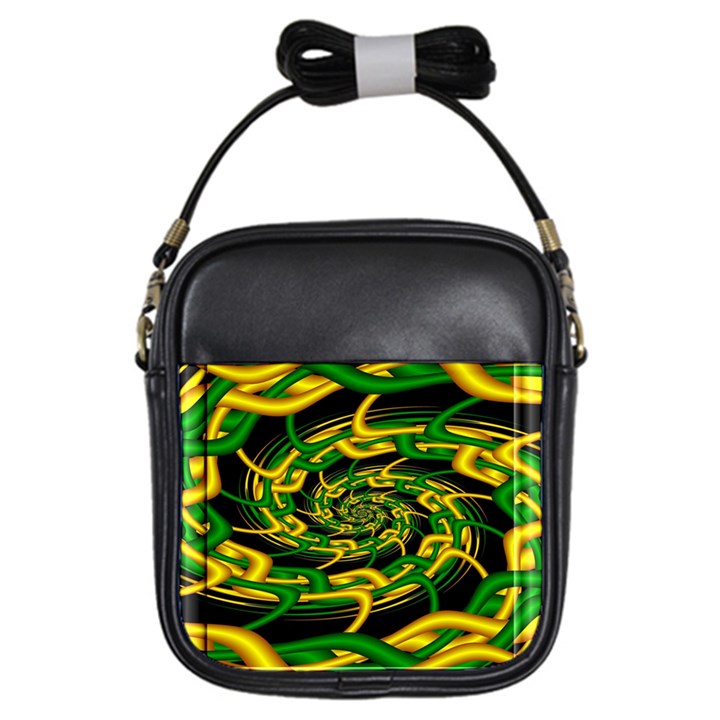 Green Yellow Fractal Vortex In 3d Glass Girls Sling Bags