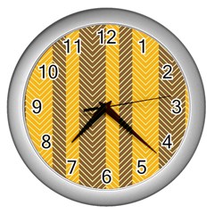 Brown And Orange Herringbone Pattern Wallpaper Background Wall Clocks (silver) 