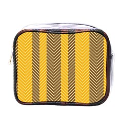 Brown And Orange Herringbone Pattern Wallpaper Background Mini Toiletries Bags by Simbadda