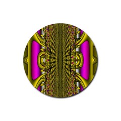 Fractal In Purple And Gold Rubber Round Coaster (4 pack) 