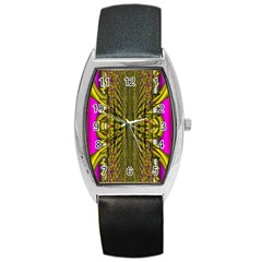 Fractal In Purple And Gold Barrel Style Metal Watch