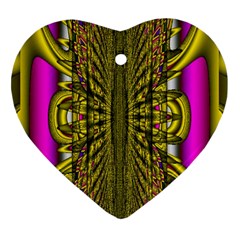 Fractal In Purple And Gold Heart Ornament (Two Sides)