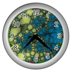 Holly Frame With Stone Fractal Background Wall Clocks (silver) 