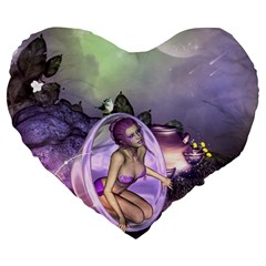 Wonderful Fairy In The Wonderland , Colorful Landscape Large 19  Premium Heart Shape Cushions by FantasyWorld7