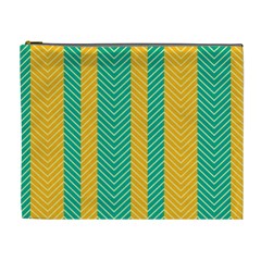 Green And Orange Herringbone Wallpaper Pattern Background Cosmetic Bag (xl) by Simbadda