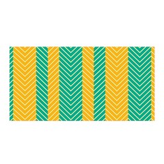 Green And Orange Herringbone Wallpaper Pattern Background Satin Wrap by Simbadda