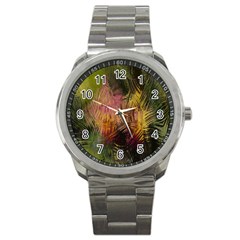 Abstract Brush Strokes In A Floral Pattern  Sport Metal Watch