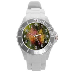 Abstract Brush Strokes In A Floral Pattern  Round Plastic Sport Watch (L)