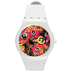 Abstract Clutter Pattern Baffled Field Round Plastic Sport Watch (m) by Simbadda