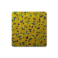 Abstract Gold Background With Blue Stars Square Magnet by Simbadda