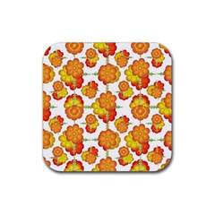 Colorful Stylized Floral Pattern Rubber Coaster (square)  by dflcprints