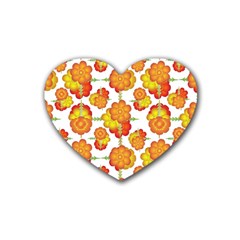 Colorful Stylized Floral Pattern Rubber Coaster (heart)  by dflcprints