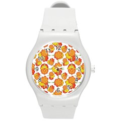 Colorful Stylized Floral Pattern Round Plastic Sport Watch (m) by dflcprints