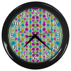 Wood And Flower Trees With Smiles Of Gold Wall Clocks (black) by pepitasart