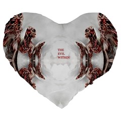 The Evil Within Demon 3d Effect Large 19  Premium Flano Heart Shape Cushions by 3Dbjvprojats