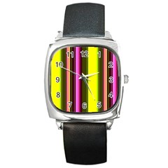 Stripes Abstract Background Pattern Square Metal Watch by Simbadda