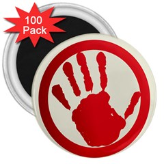 Bloody Handprint Stop Emob Sign Red Circle 3  Magnets (100 Pack) by Mariart