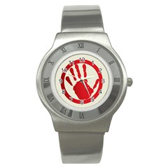 Bloody Handprint Stop Emob Sign Red Circle Stainless Steel Watch