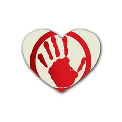 Bloody Handprint Stop Emob Sign Red Circle Rubber Coaster (heart)  by Mariart