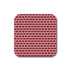 Brick Line Red White Rubber Square Coaster (4 Pack)  by Mariart