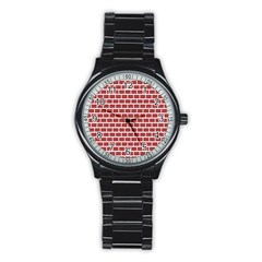 Brick Line Red White Stainless Steel Round Watch by Mariart