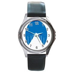 Bridge Sea Beack Blue White Round Metal Watch by Mariart