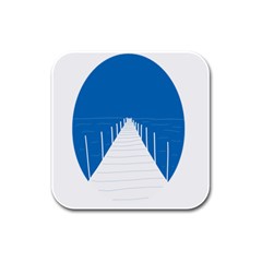 Bridge Sea Beack Blue White Rubber Square Coaster (4 Pack)  by Mariart