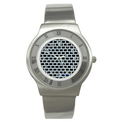 Bricks Black Blue Line Stainless Steel Watch by Mariart