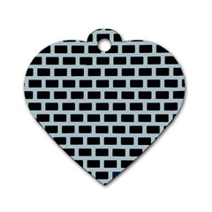 Bricks Black Blue Line Dog Tag Heart (two Sides) by Mariart