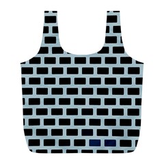 Bricks Black Blue Line Full Print Recycle Bags (l)  by Mariart