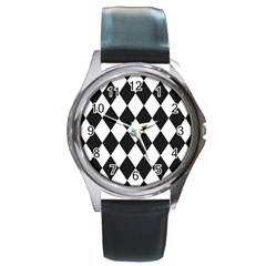 Broken Chevron Wave Black White Round Metal Watch