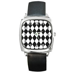 Broken Chevron Wave Black White Square Metal Watch by Mariart