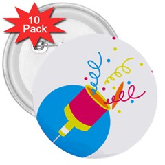 Celebration Injecting 3  Buttons (10 Pack) 