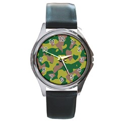 Camouflage Green Yellow Brown Round Metal Watch