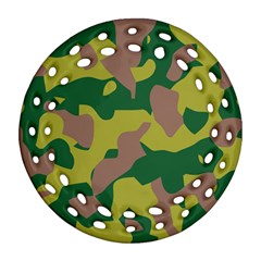 Camouflage Green Yellow Brown Round Filigree Ornament (two Sides) by Mariart