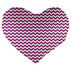 Chevron Wave Purple White Large 19  Premium Heart Shape Cushions