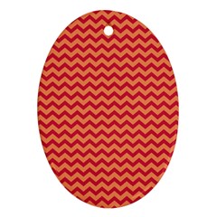 Chevron Wave Red Orange Oval Ornament (two Sides)