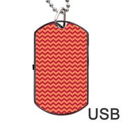 Chevron Wave Red Orange Dog Tag Usb Flash (two Sides) by Mariart