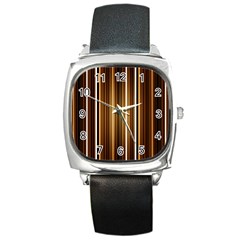 Brown Line Image Picture Square Metal Watch by Mariart